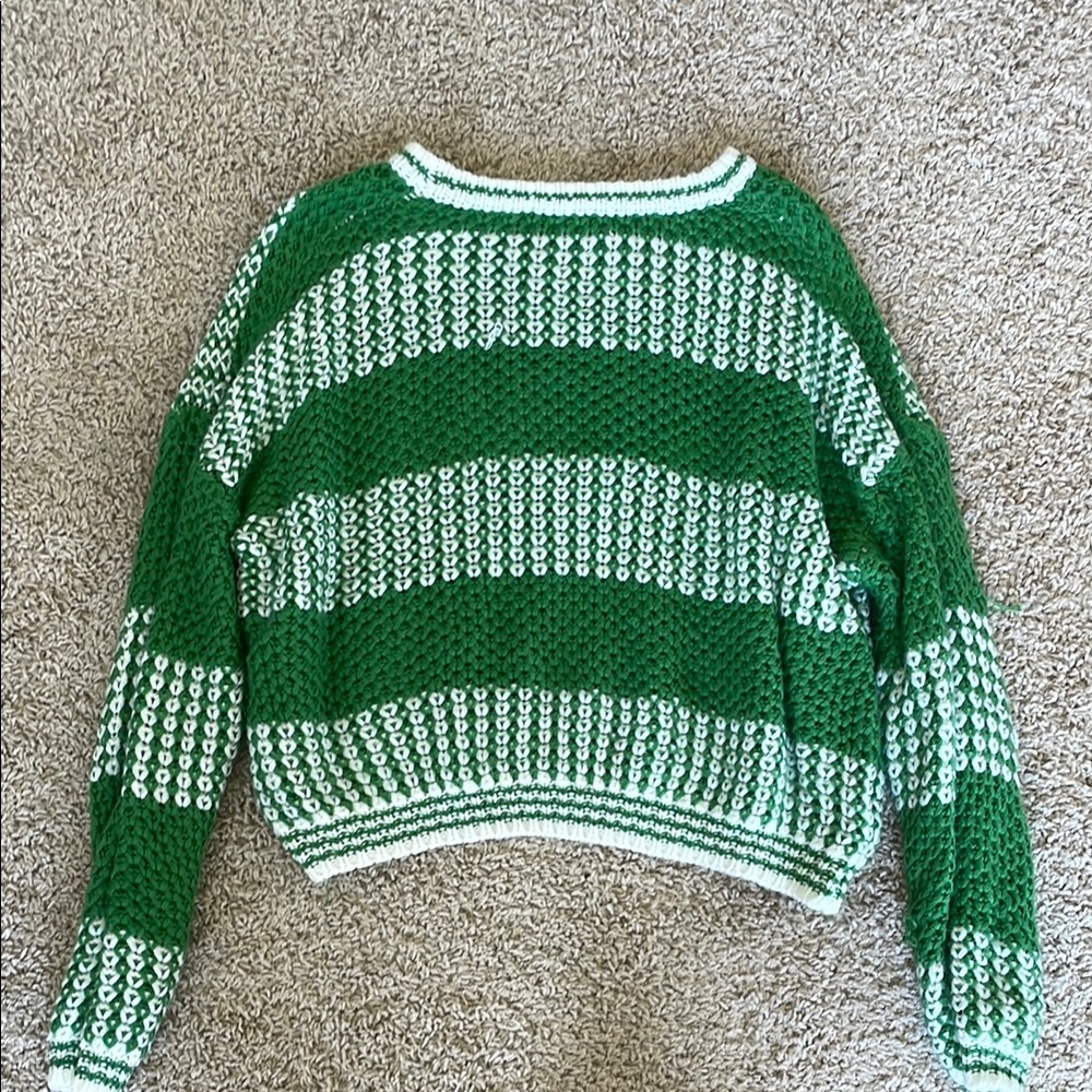Green and White Striped Sweater